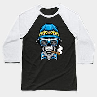 Smoking Skull Funny Baseball T-Shirt